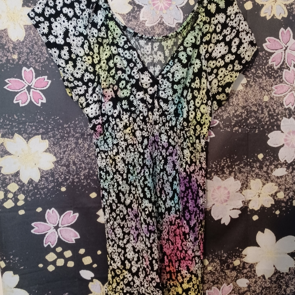 TyeDye Black & White Floral Dress